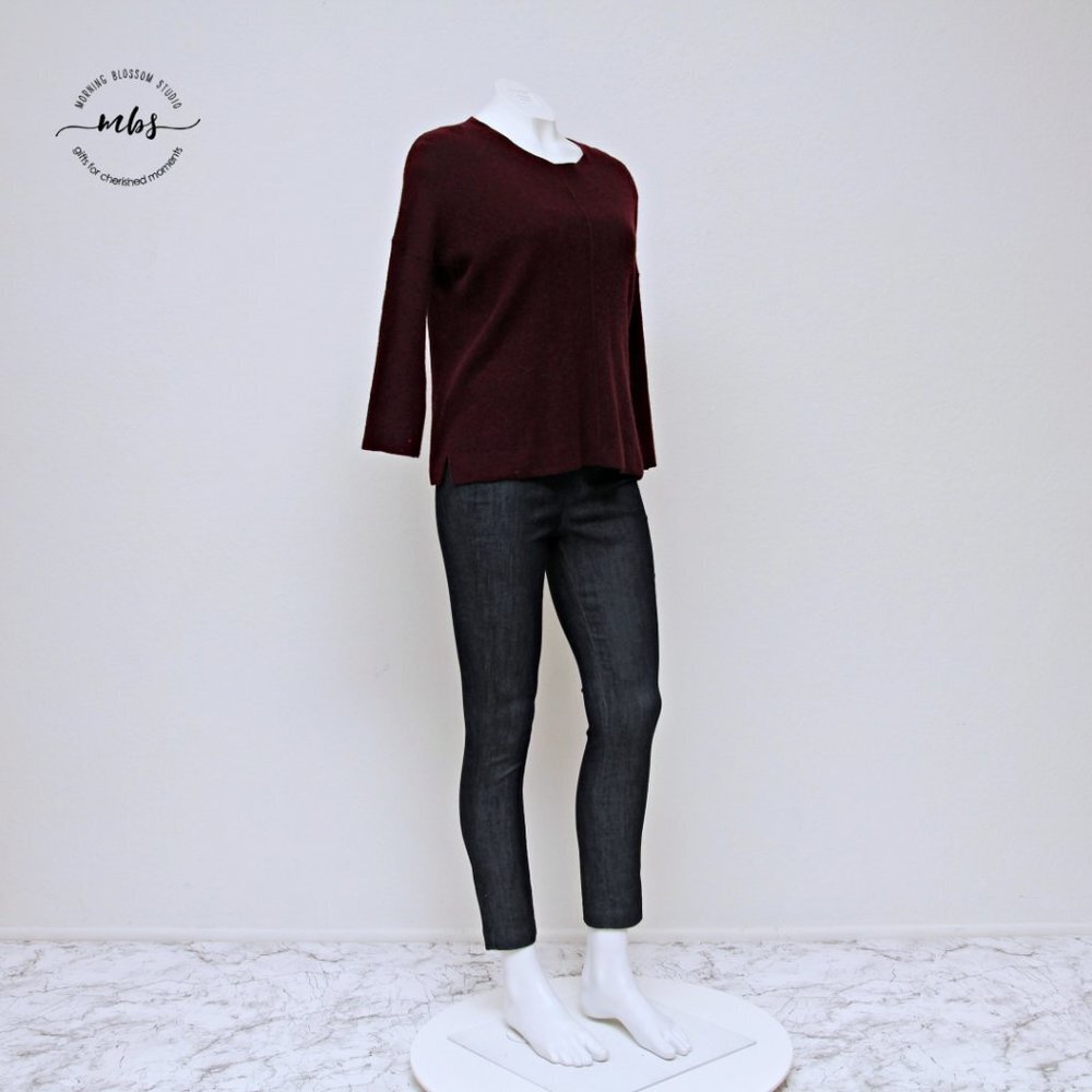Madewell Wool Blend Crew Neck‎ Waffle Knit Sweater Burgundy Women Size XS